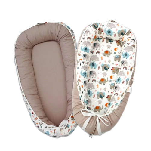 Fasando Baby Lounger, 100% Cotton 0-24 Months Breathable Soft Baby Nest Co Sleeper, Reversible Adjustable Portable Baby Lounger Nest for Newborn, Infant Lounger for Home & Travel (Grey Elephant)