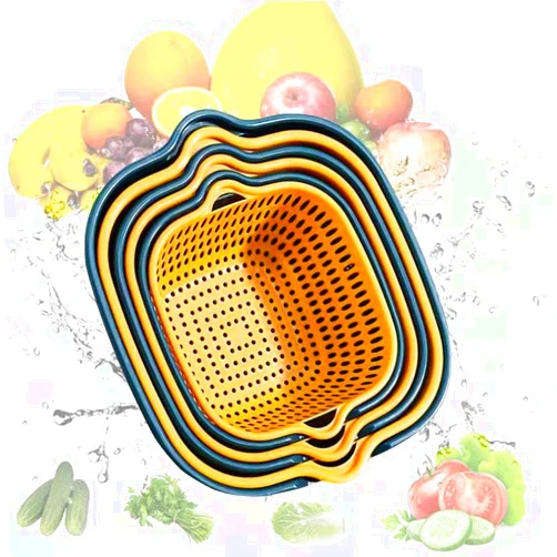 Shenfenghueihuang 6 Pieces Drain Colander Set, 2-in-1 Detachable Plastic Double Layered Kitchen Colander Strainer Set, Bowl Stackable Set, Plastic Washing Bowl, Soak, Wash and Drain Vegetables and Fruit Colanders