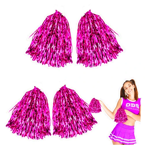 Thenshop Cheerleading Pom Poms 4 Pack Cheerleader Squad Spirited Fun Pompoms Cheer Hand Flowers Metallic Foil Pompoms for Adults Sports Meeting Team Spirit Cheering Party