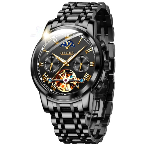 OLEVS Mens Automatic Watches Skeleton Mechanical Self Winding Luxury Fashion Dress Wrist Watch Luminous Waterproof