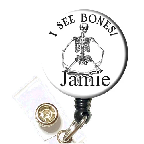 Destination Unlimited Designs I See Bones Skeleton Badge Reel | Personalized Name. Monogram, Occupation | Extends 34 inches | X ray Radiology Tech Gift
