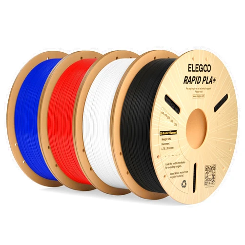ELEGOO Rapid PLA Plus Filament 1.75mm Bundle 4KG, PLA+ 3D Printer Filament for Fast Printing, Dimensional Accuracy +/- 0.02 mm, 4 Pack 1kg Cardboard Spool(2.2lbs) Black/White/Blue/Red