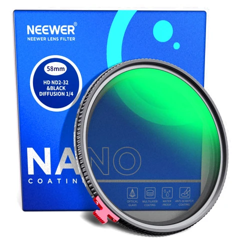 NEEWER 58mm Black Diffusion 1/4 Effect with ND2-ND32 Variable ND Filter 2 in 1, HD Neutral Density Filter with Mist Dreamy Cinematic Features, Water Repellent/Scratch Resistant/Dust Proof, No X Cross