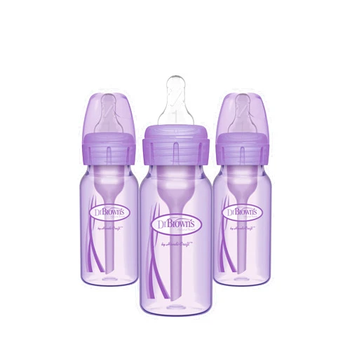 Dr. Brown's Dr. Brown’s Natural Flow® Anti-Colic Options+™ Narrow Baby Bottles 4 oz/120 mL, with Level 1 Slow Flow Nipple, 3 Pack, 0m+ Lavender