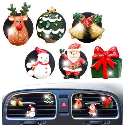 Xinjincang Christmas Car Air Freshener for Women Men, 6 Pcs Merry Christmas Car Air Vent Clips Car Interior Decor Charm Cute Car Decoration Christmas Car Accessories for Women Girls Boys