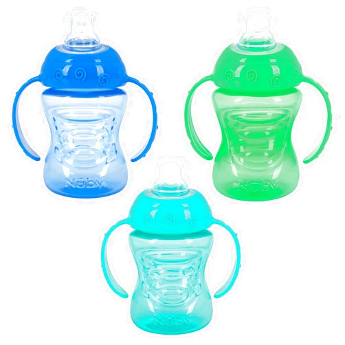 Nuby 3 Pack Two Handle No Spill Toddler Sippy Cups - Toddler Cups Spill Proof with Easy and Firm Grip - Toddlers Cups - Aqua, Blue, Green