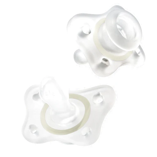 Chicco PhysioForma 100% Silicone Mini Glow in The Dark Pacifier for Babies Aged 2-6 Months | BPA & Latex Free | Reusable Sterilizing Case | Clear, 2pk