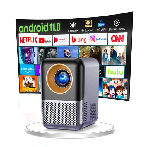 GINCSRI Video Projector Support 1080p [Electic Focus] Mini Portable Smart TV Projector WiFi Bluetooth Built-in Netflix, Home Theater Projector 350 ANSI Support 4K, 4D 4P Keystone, 50% Digital Zoom, YouTube