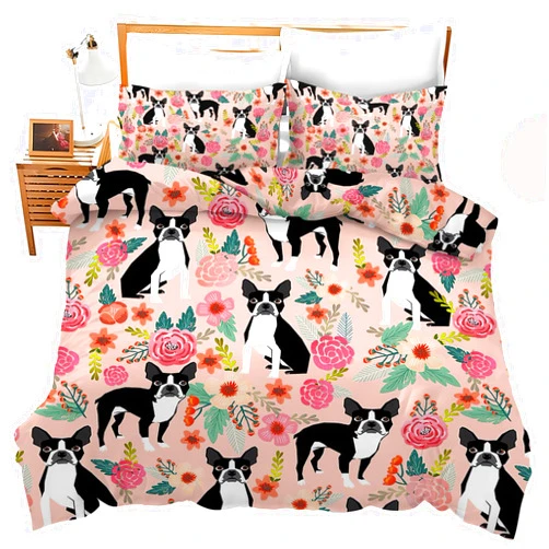 SweetFox Boston Terrier Bedding Set Dog Boston Terrier Decor Duvet Cover Animal Pattern Comforter Set Soft Quilt Set for Girls Boys Kids Teenagers Adults Men Women with 2 Pillowcases for All Season Twin Size
