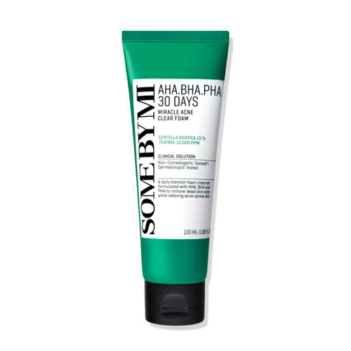 SOME BY MI AHA BHA PHA 30 Days Miracle Acne Clear Foam - 3.38Oz, 100ml - Made from Tea Tree Leaf for Acne Prone Skin - Daily Acne Face Wash for Removing Sebum and Dead Cells - Korean Skin Care