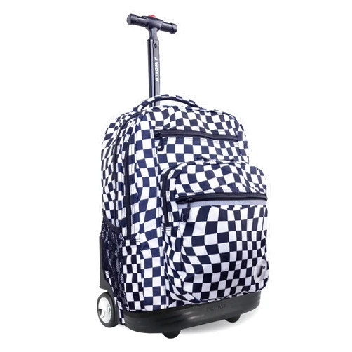 J World New York Sundance Rolling Backpack Girl Boy Roller Bookbag, Wavy Checkers, 20 Inch