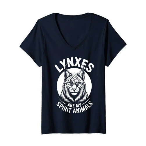 Cool Lynxes Fun Lynx Design Womens Lynxes Spirit Animals Funny Lynx V-Neck T-Shirt