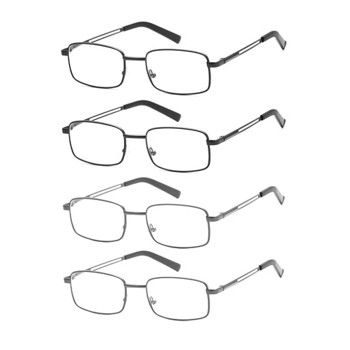 HIGHLIKE Reading Glasses Men, Metal Stainless Flex Readers with Soft Cases, Clear Lens Blue Light Glasses