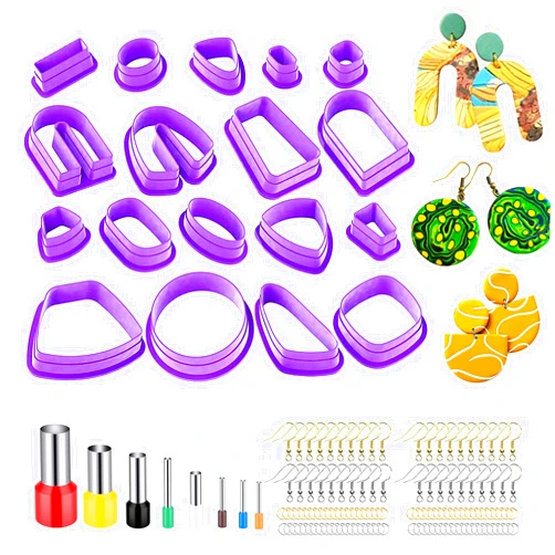 Yayatty 126 PCS Polymer Clay Cutters Set, 18 Shapes Purple Clay Earring Cutters with Earrings Accessories, Clay Pattern Cutting Molds, Plastic Clay Cutters for Polymer Clay Jewelry Making