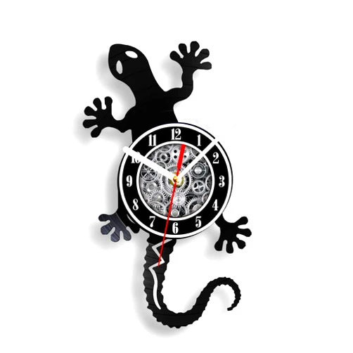 The Geeky Days Salamander Gecko Lizard Silent Non Ticking Vinyl Wall Clock, Antique Nature Wild Animal 3D Battery Operated Quartz Vinyl Record Hanging Watch 12inch Home Room Decor