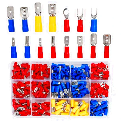 PONFY 280 PCS Insulated Wire Electrical Connectors Assortment - Fork, Ring, Spade, Quick Disconnect - Crimp Marine Automotive Cable Terminals
