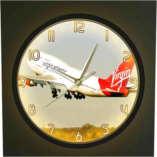 Geek Alerts Voice Control LED Luminous Clock Virgin Atlantic Airways Boeing 747-443 Airlines Metal Frame Silent Wall Clock Aerospace Lighting Wall Watch Airplane Air Stewardess Gift