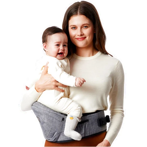 Momcozy Hip Seat Baby Carrier - Adjustable Waistband with Original 3D Belly Protector, Ergonomic Carrier with Various Pockets for Newborns & Toddlers up to 45lbs (Grey, Medium)