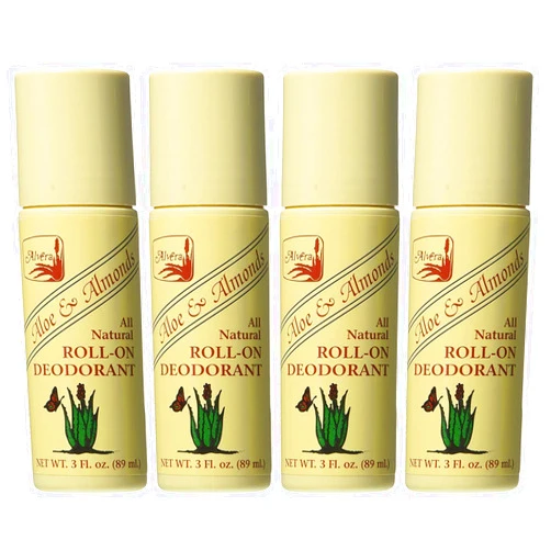 Alvera All Natural Roll-On Deodorant Aloe & Almonds - 3 Fl Oz, 4 pack