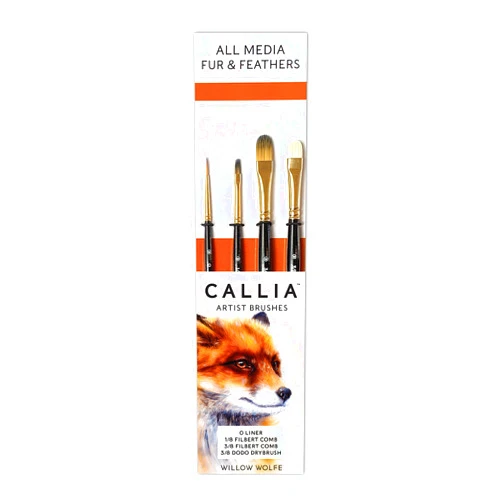 Willow Wolfe Callia Fur & Feathers Artist Paint Brush Set by Willow Wolfe, Synthetic Paint Brush Set for Watercolor, Acrylic and Oil, Series 1200, 4 Piece Professional Set #1200