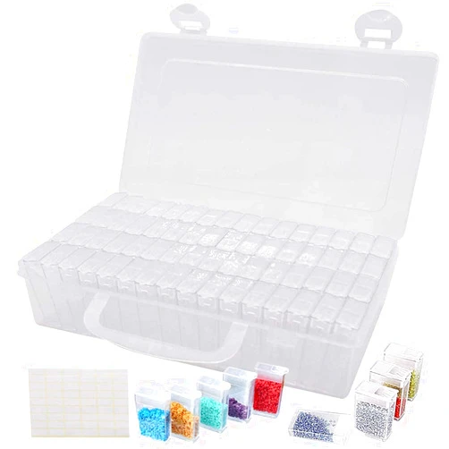 RZJZGZ 64 Grid Diamond Embroidery Box Jewelry Drill Storage Boxes Clear Plastic Diamond Painting Accessories Boxes for DIY Craft