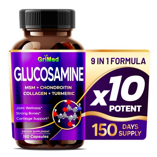 GriMed Glucosamine 12,000mg - X12 Power with MSM, Chondroitin, Collagen, Turmeric for Joint Wellness, Strong Bones, Cartilage Support - USA Made & Tested
