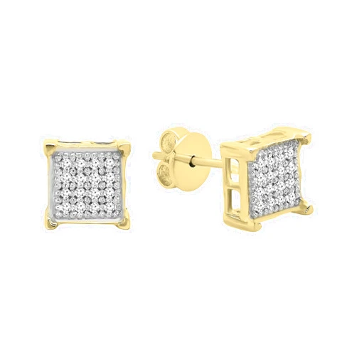 Dazzlingrock Collection 0.10 Carat Round White Diamond Square Shape Unisex Stud Earrings in 925 Sterling Silver