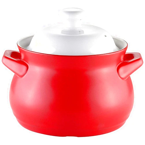 TANFEI 3.8L Casserole Dish with Lid, Soup Ceramic Casserole Pot/Clay Pot/Earthen Pot/Ceramic Cookware (Red and White)