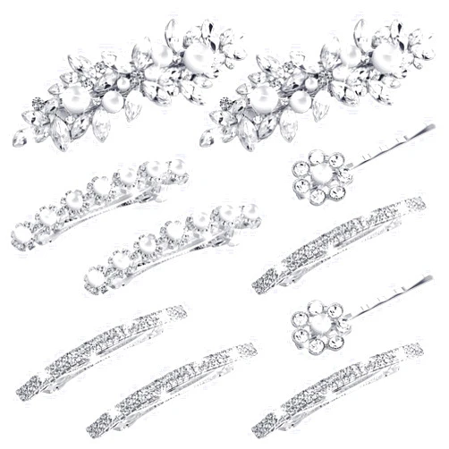 Janinka 10 Pieces Rhinestone Wedding Hair Clips Bridal Hair Pins Crystal Bobby Pins Silver Hairpin Barrette Leaf Flower Wedding Elegant Hair Accessories for Bride Women and Girls (Flower Style)