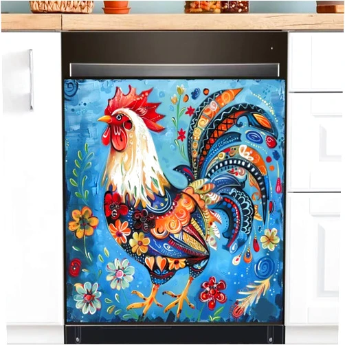 WJSTCKRS Country Rooster Magnetic Dishwasher Cover Seasonal Magnet Refrigerator Door Decals Funny Chicken Painting Flower Panels Sticker for Home Appliance Washing Machine Kitchen Decorative 23x26