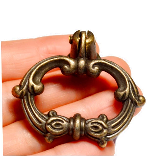 Mikadolly 8 Pcs Bronze Drawer Ring Pulls Vintage Decorative Furniture Handles Antique Retro Copper Knobs Brass Hardware with Screw for Dresser Cabinet Wardrobe Chest Closet (Length:2