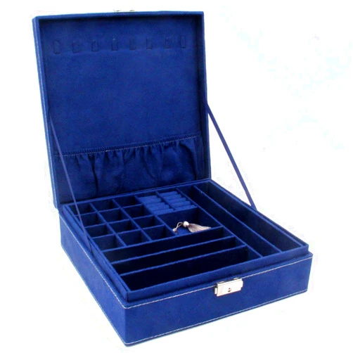 KLOUD City Two-Layer Jewelry Box Organizer Display Storage case with Lock (Deep Blue)