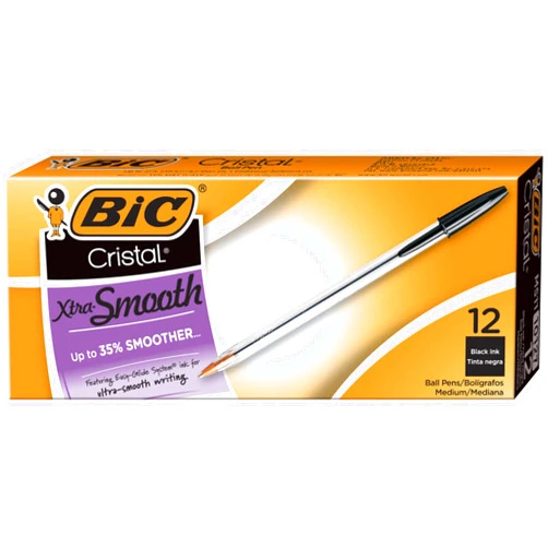 BIC Cristal Xtra Smooth Ballpoint Pen, Black Ink, 1mm, Medium, Dozen