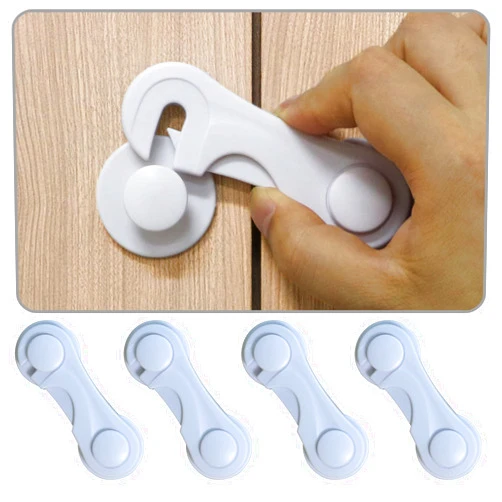 KongNai Cabinet Door Locks for Baby Proof and Child Safety, 4 Pack Cabinet Locks with Adhesive for Drawer Cupboards Fridge Closet and Pantry, Childproof Door Latch for Protecting Kids (White-4PCS)