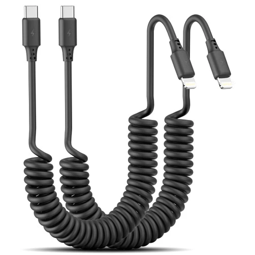 Cenepor Coiled USB C to Lightning Cable 3FT, 2 Pack Short Car Charger Cord Fast Charging Retractable USB C to iPhone Cord for CarPlay Compatible with iPhone 14/13/12/11Pro/X/XR/8/7/6s/Plus