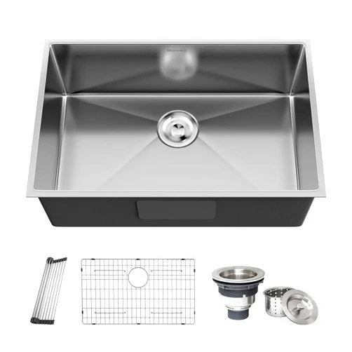 Gaomasck 30 Inch Undermount Kitchen Sinks,30x16.5 Inch Stainless Steel Kitchen Sinks With Bottom Grid & Drain Assembly, Drain Cap.16 Gauge Single Bowl Kitchen Sinks,8 Inch Depth