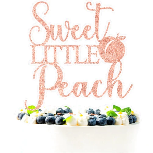 PYBHILK Rose Gold Glitter Sweet Little Peach Cake Topper, A Litte Sweet Peach is on the Way Cake Décor, Peach Baby Shower Gender Reveal Party Decorations Supplies