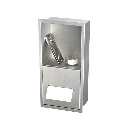 IKITRAEE Recessed Toilet Paper Dispenser with Insert Wall Niche for Storage,in Wall Stainless Steel Toilet Rool Paper Holder with Shelf,15.9 inX7.9 inX4.9 in (Brushed Nickel)