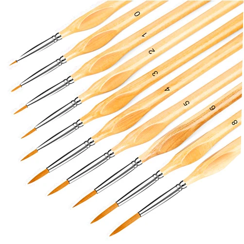 KIASON Miniature Paint Brushes, 10PC Fine Detail Paint Brush Set, Mini Small Painting Brushes for Art, Crafts, Acrylic, Watercolor, Oil, Model, Face, Warhammer 40k & Paint by Number, Citadel, Figurine-Wood