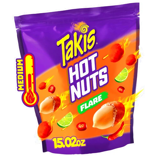 Takis Flare Hot Nuts 15.02 oz Sharing Size Resealable Bag, Chili Pepper & Lime Flavored Medium Spicy Double-Crunch Peanuts