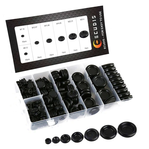 ECUDIS 170Pcs Rubber Grommet Firewall Hole Plug Set Electrical Wire Gasket Assortment, Set of 7 Different Metric Sizes for Car, Pump (Set of 1)