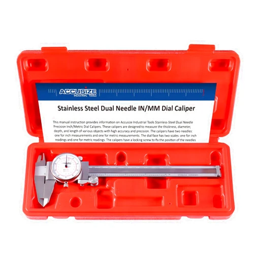 Accusize Industrial Tools 0-6''/0-150 mm by 0.001''/0.02 mm Inch/Metric Dual Needle Precision Dial Caliper Stainless Steel, P920-S236