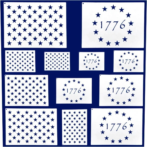 WISYOK American Flag 50 Star Stencils and 13 Stars 1776 Templates, American Flag Templates, Ideal for Painting on Wood, Fabric, Paper, Walls [6 Sizes, 2 Styles]