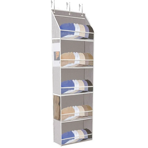 LoforHoney Home Hat Rack for Door, 5-Shelves Hat Organizer for Baseball Caps, Over Door Hat Storage with Clear Window, Cap Holder Organizer, Light Gray, 15.8'x3.1'x49.6'