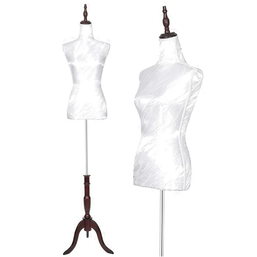 KTMANEQ Adjustable Female Mannequin Torso with Stand, Pinnable Dress Form for Sewing and Clothes Display (White, Silk)