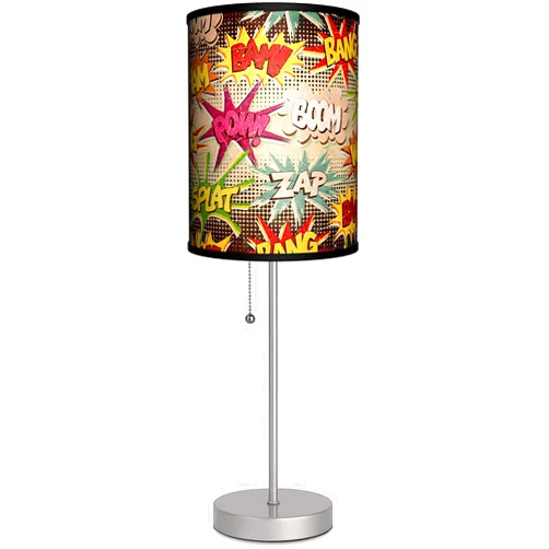 Lamp-In-A-Box Vintage Comics Bam Pow Sport Table Lamp, Silver for Bedroom, Office Desk Decor Gifts, Little Boys, Men