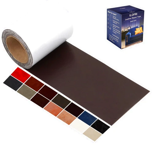 ILOFRI 3x60 Inch Smooth Leather Repair Patch Tape for Car Seat, Self Adhesive Leather and Vinyl Repair Patch Kit for Furniture, Couches, Upholstery, Interior, Boat Seat, Sofa - Dark Brown 2