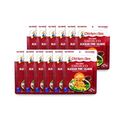 Chicken of the Sea Smoked Alaskan Pink Salmon, 3 Ounce Packets (Box of 12), Wild Caught Salmon, Maple Smokehouse