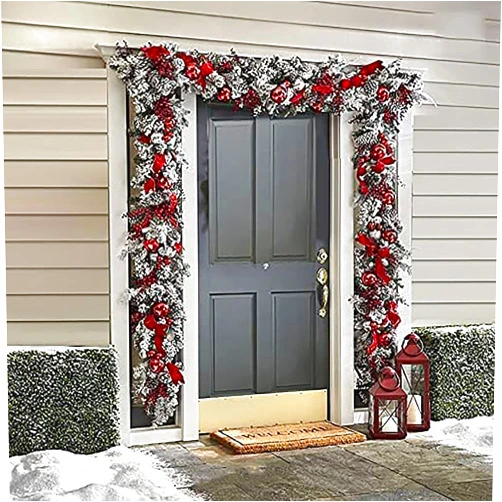 Ohxixhia Xmas Holiday Trim Glitter Wreaths The Cordless Red and White Christmas Wreaths Decoration for Front Door Outside Wall Hanging Christmas Garland Christmas Wreath Home Decor Xmas Decor Gift