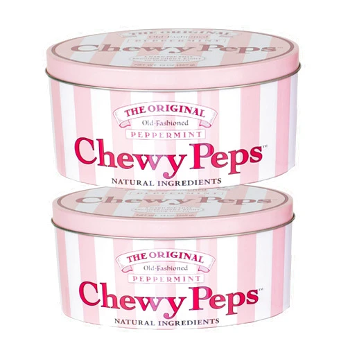 Chewy Peps The Original Chewy Peps Peppermint Gift Tin, Handcrafted Premium Old-Fashioned Candy, Organic Non-GMO Sustainable Ingredients, 13 oz x 2, 1.6 lbs (Pack of 2)